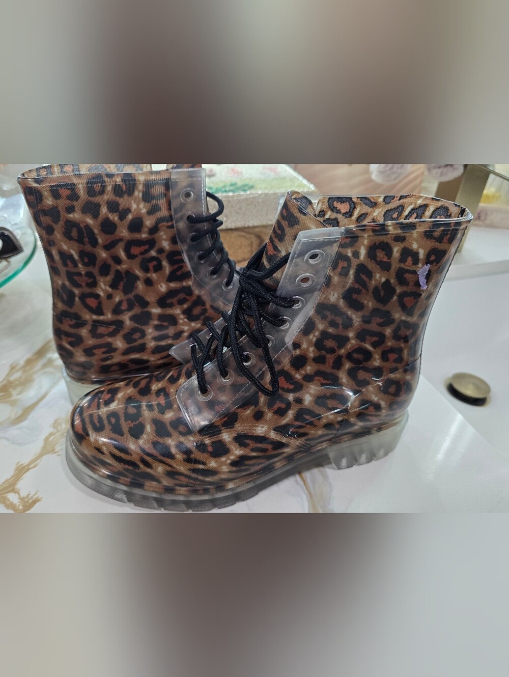 Madden Girl Leopard Print Clear Lace-Up Boots